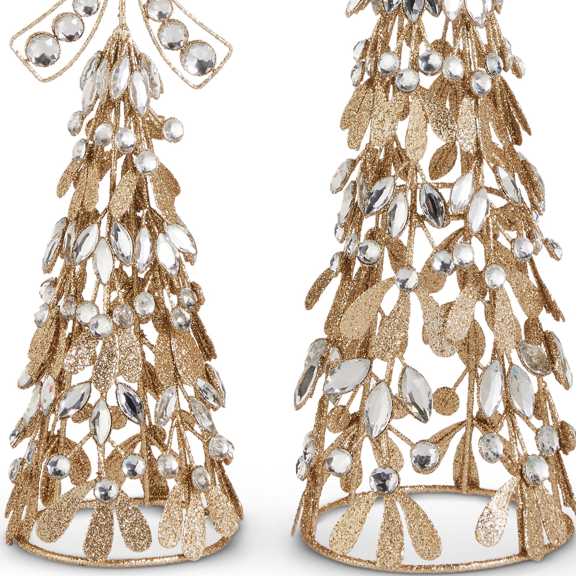 RAZ Imports 17" and 12" Glittered Gold Jewel Bow Christmas Trees Christmas Decoration - Set of 2