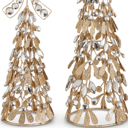 RAZ Imports 17" and 12" Glittered Gold Jewel Bow Christmas Trees Christmas Decoration - Set of 2