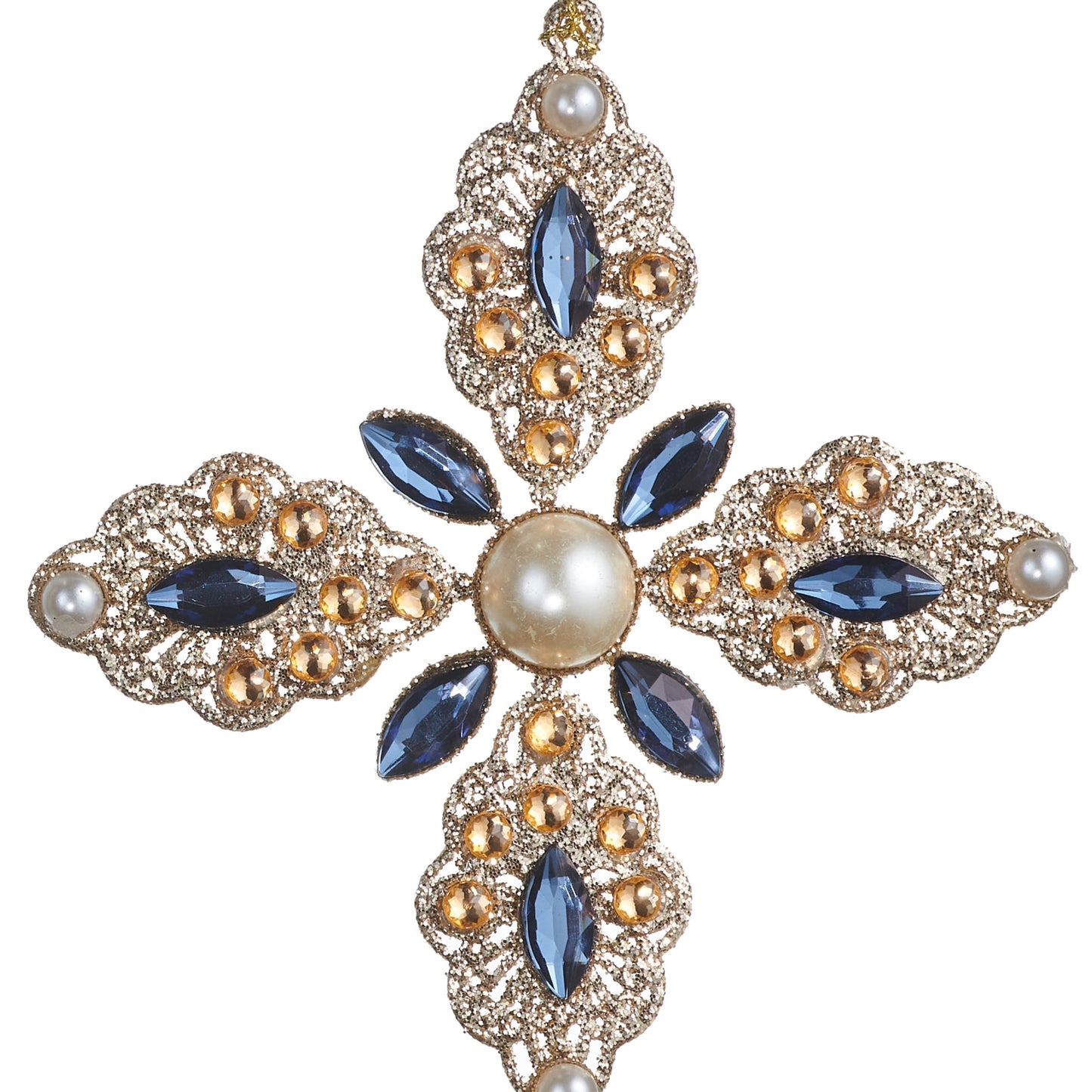 RAZ Imports 7.5" Glittered Silver Pearl and Jewels Cross Christmas Ornaments - Set of 2