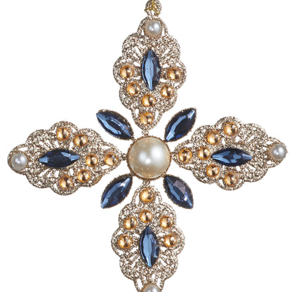 RAZ Imports 7.5" Glittered Silver Pearl and Jewels Cross Christmas Ornaments - Set of 2