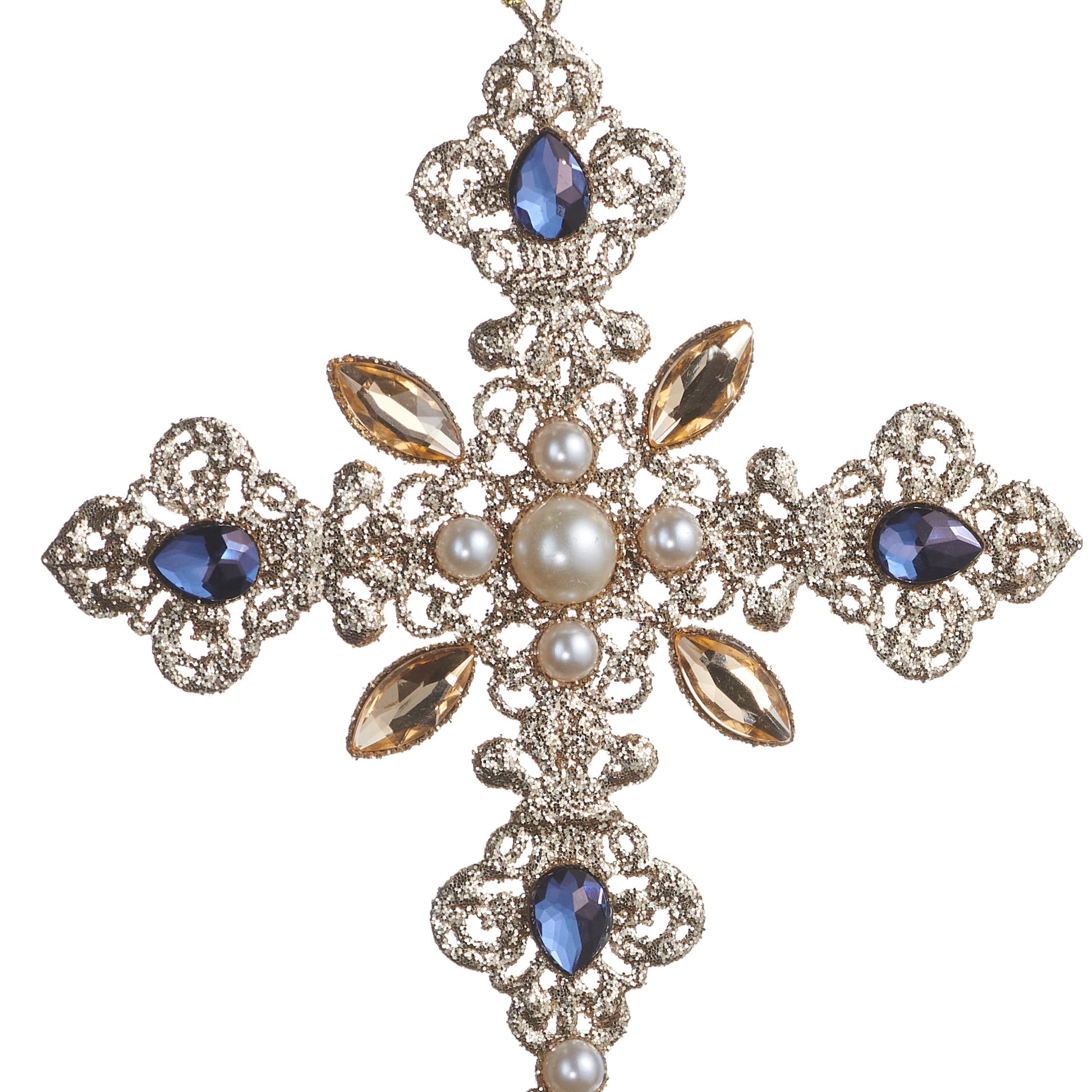 RAZ Imports 7.5" Glittered Silver Pearl and Jewels Cross Christmas Ornaments - Set of 2