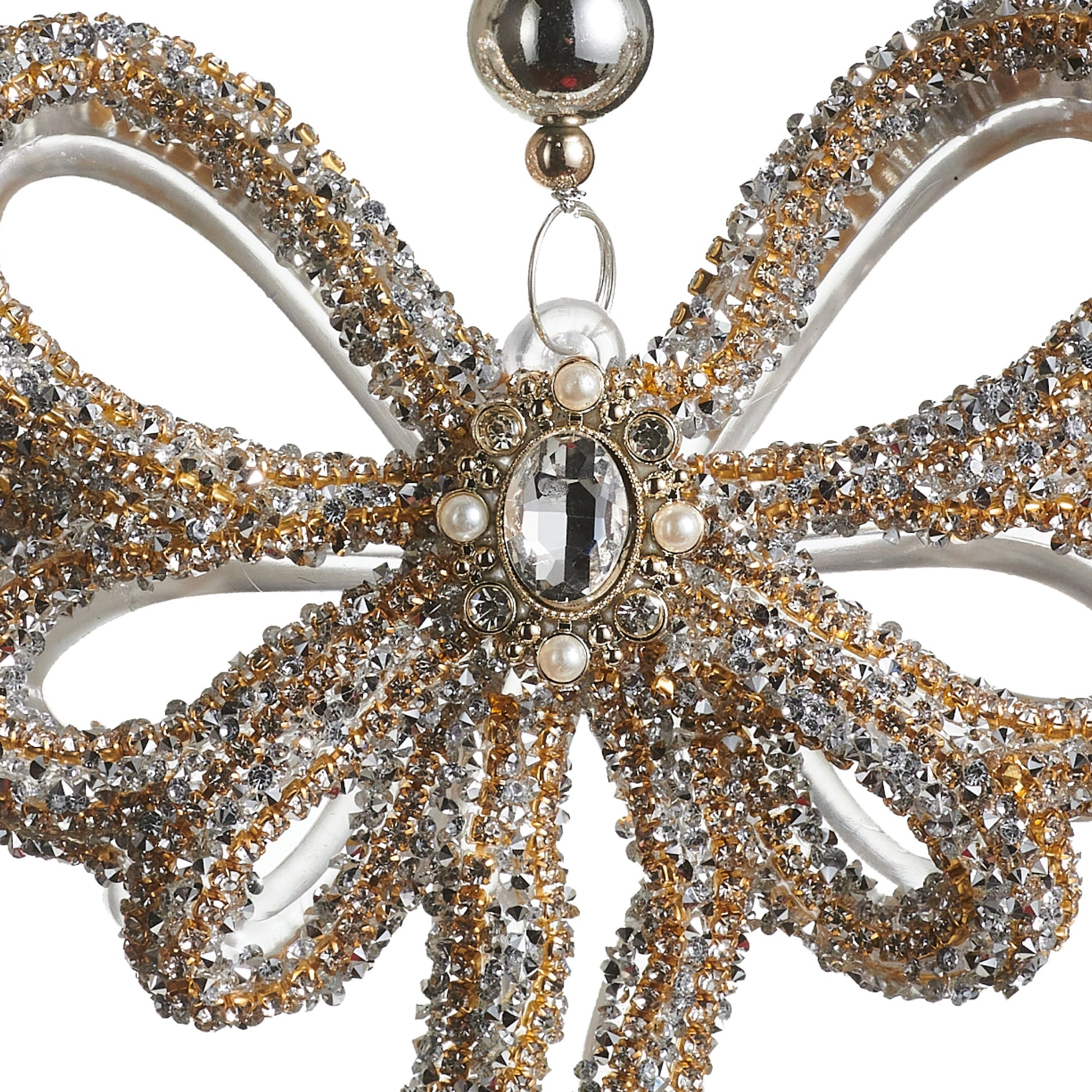 RAZ Imports 5.5" Rhinestone Gold Bow Christmas Ornament