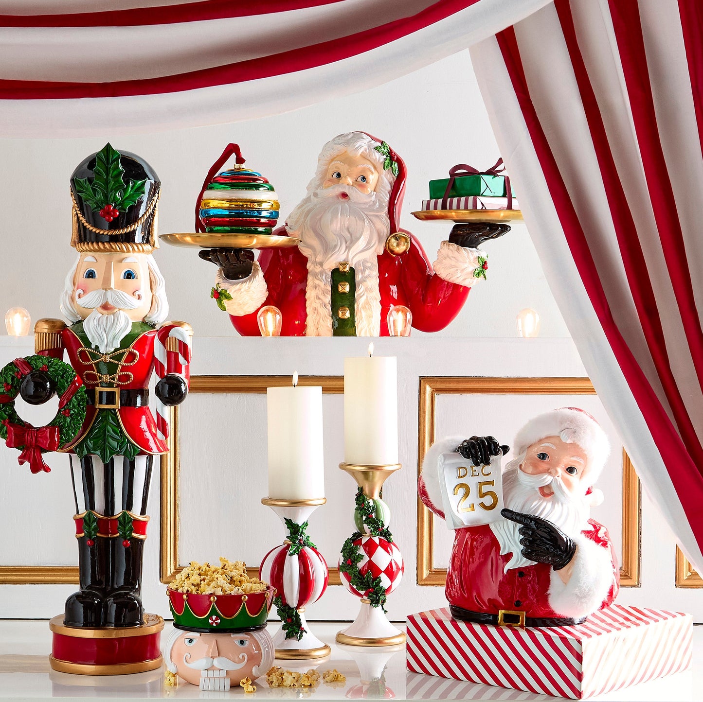 RAZ Imports 43.5" Traditional Nutcracker Statue with Wreath and Candy Cane Christmas Decoration