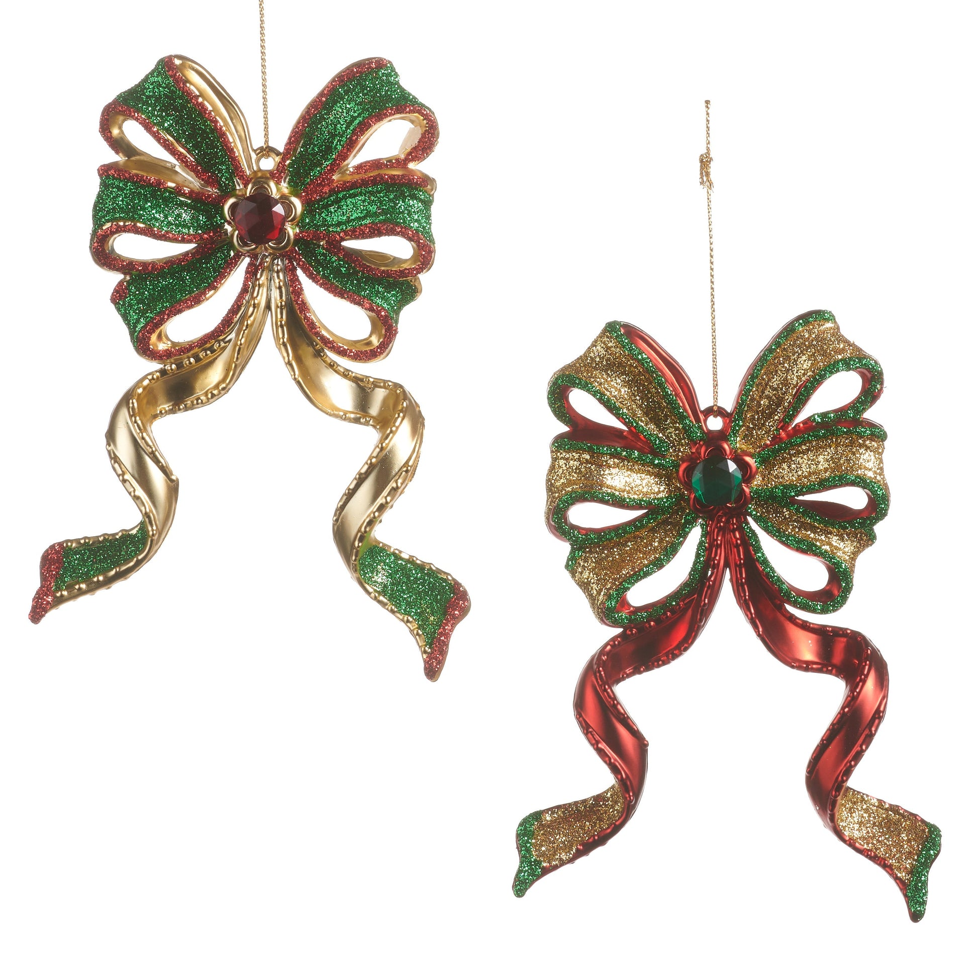 RAZ Imports 5.5" Glittered Traditional Christmas Bows Christmas Ornaments - Set of 2