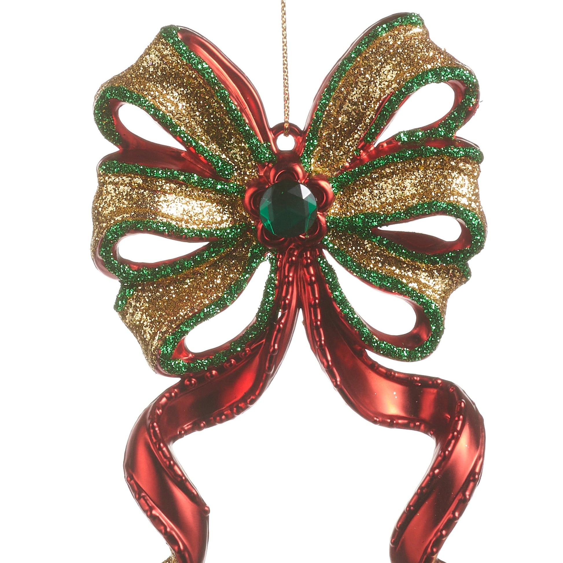 RAZ Imports 5.5" Glittered Traditional Christmas Bows Christmas Ornaments - Set of 2