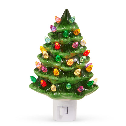 RAZ Imports 5.75" Vintage Christmas Tree Green Ceramic Christmas Night Light