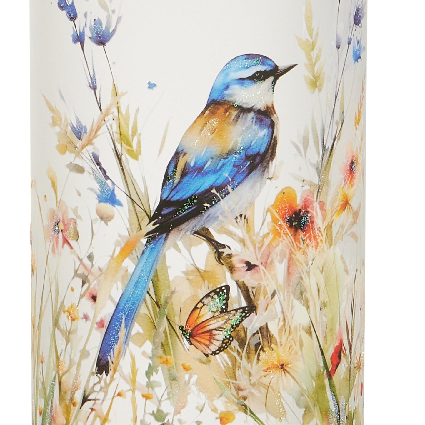 RAZ Imports 8" and 6" Blue Bird and Wild Flowers Glass Containers - Set of 2