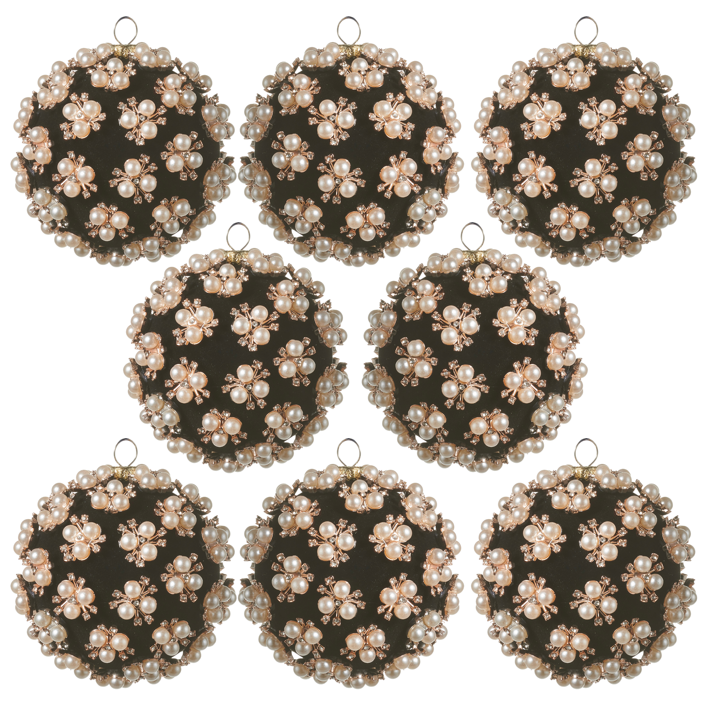 RAZ Imports 4" Black Pearl Jewel Clustered Ball Christmas Ornaments - Set of 8
