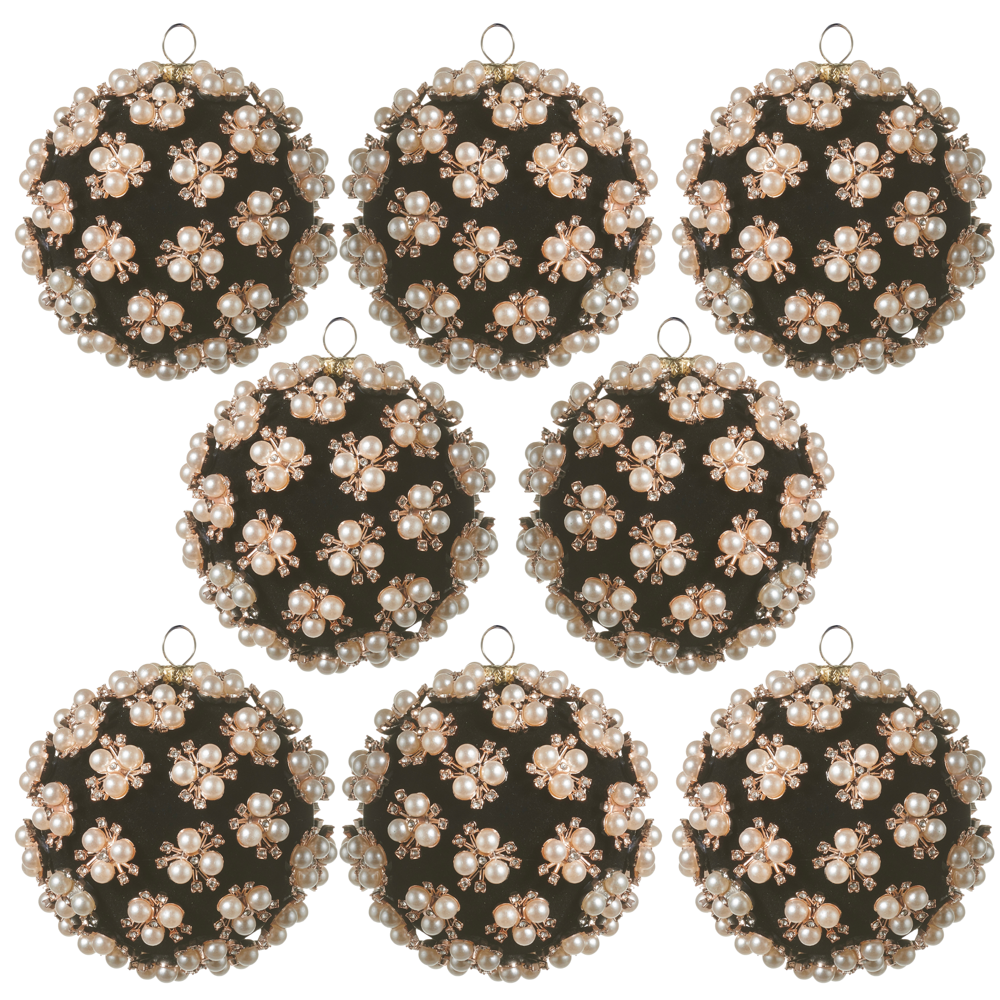 RAZ Imports 4" Black Pearl Jewel Clustered Ball Christmas Ornaments - Set of 8
