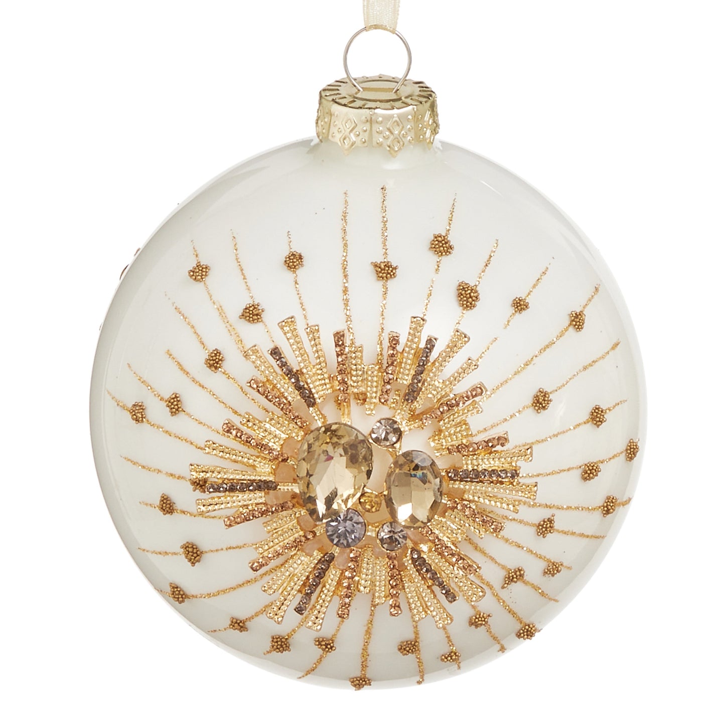 RAZ Imports 4.5" White and Gold Jewel Starburst Glass Christmas Ornaments - Set of 2