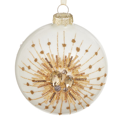RAZ Imports 4.5" White and Gold Jewel Starburst Glass Christmas Ornaments - Set of 2