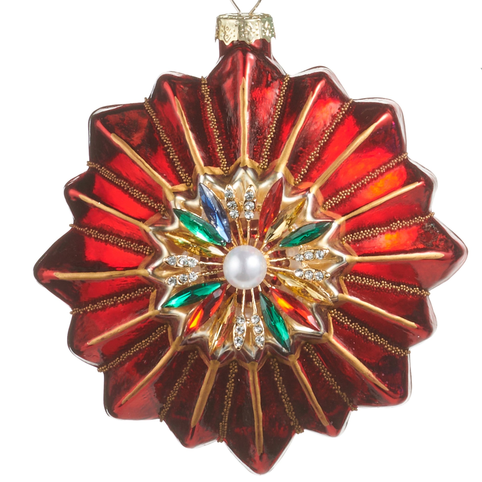RAZ Imports 4" Jewel Tone Jeweled Medallion Glass Christmas Ornaments - Set of 3
