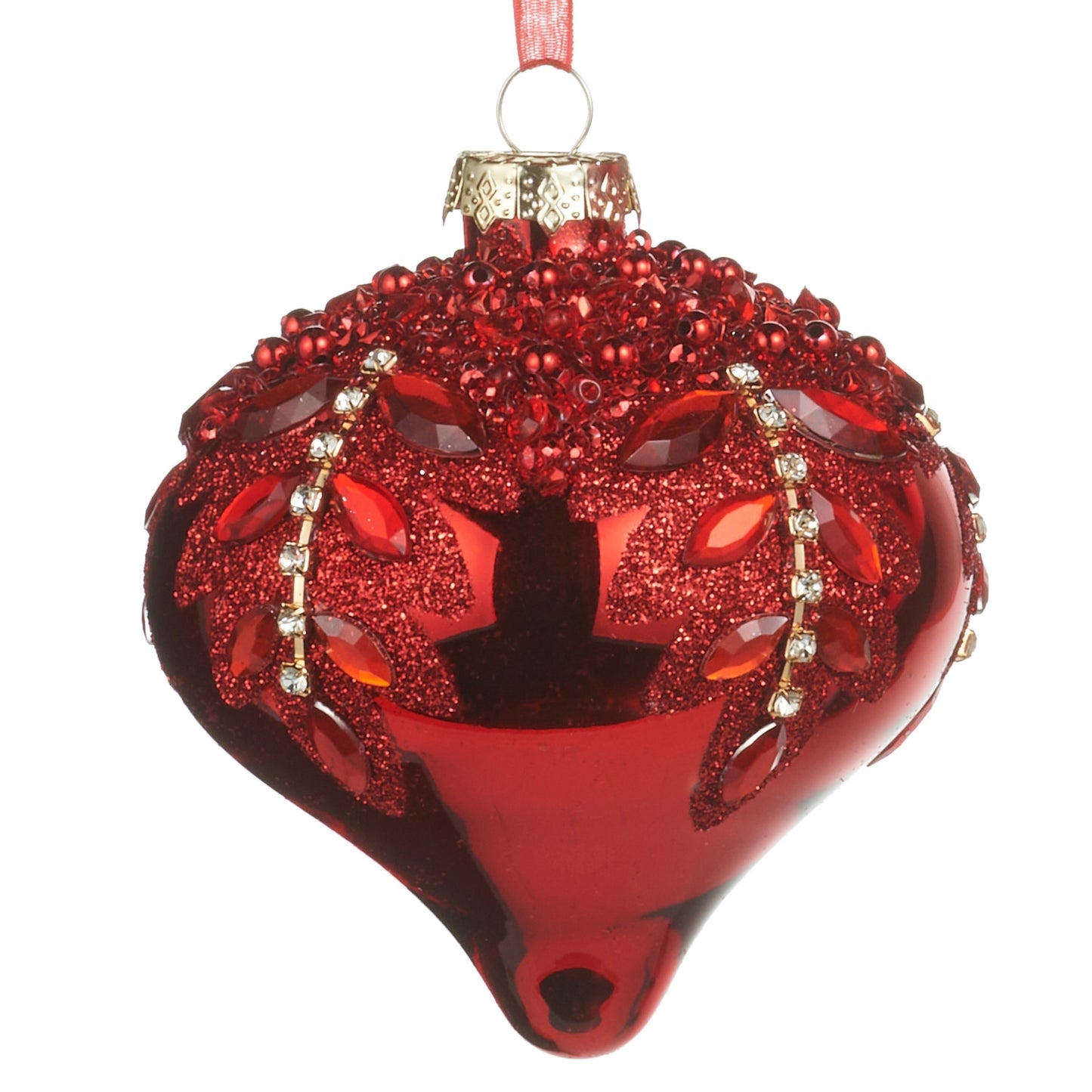 RAZ Imports 4" Red Gem Encrusted Glass Christmas Ornaments - Set of 3