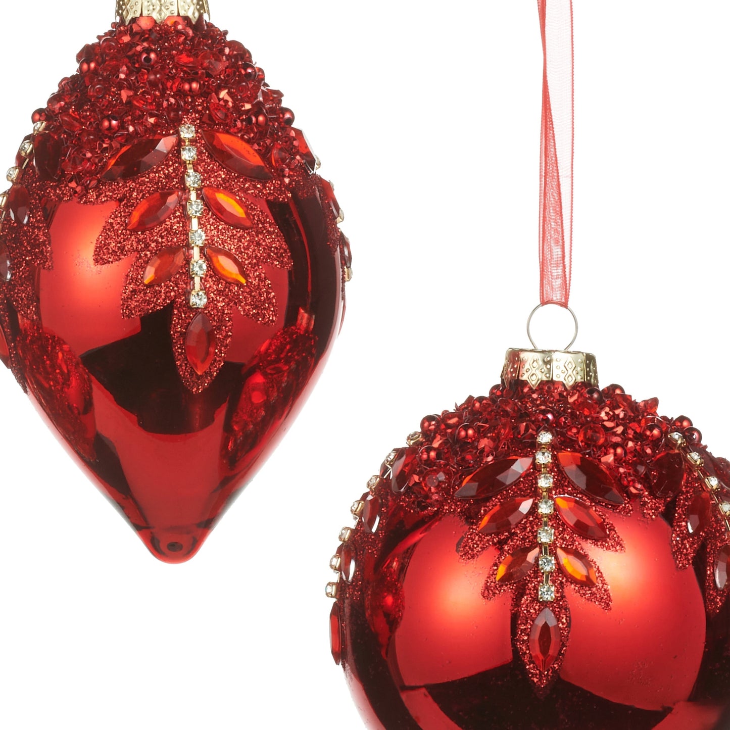 RAZ Imports 4" Red Gem Encrusted Glass Christmas Ornaments - Set of 3