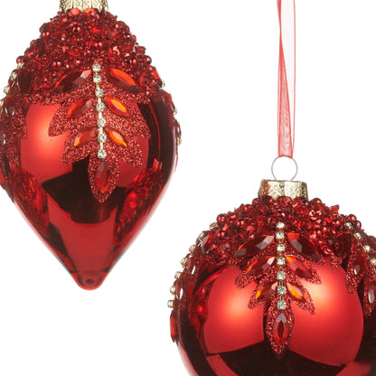 RAZ Imports 4" Red Gem Encrusted Glass Christmas Ornaments - Set of 3