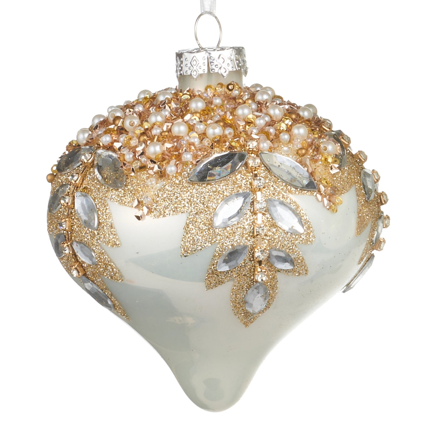 RAZ Imports 4" White Gem Encrusted Glass Christmas Ornaments - Set of 3
