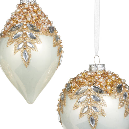 RAZ Imports 4" White Gem Encrusted Glass Christmas Ornaments - Set of 3