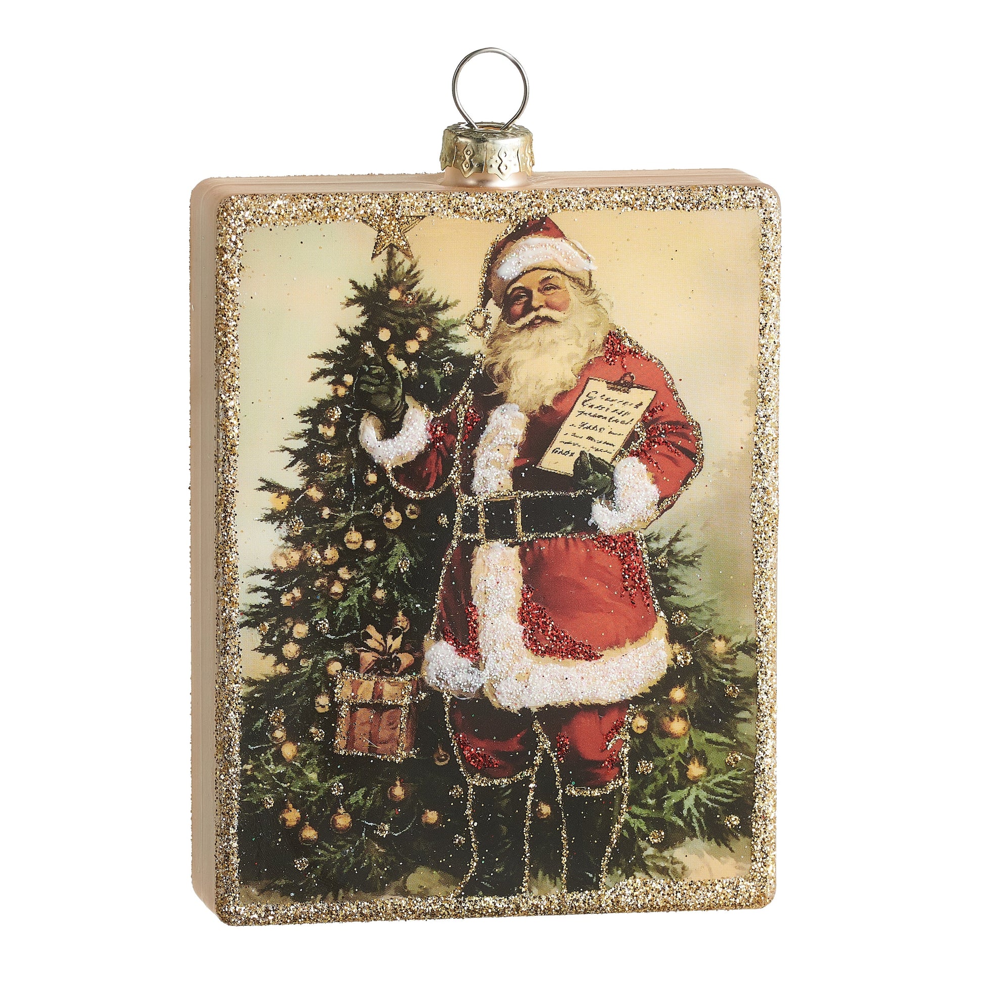 RAZ Imports 4.5" Santa Checking It Twice Portrait Glass Christmas Ornament