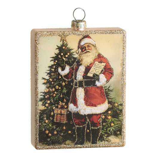 RAZ Imports 4.5" Santa Checking It Twice Portrait Glass Christmas Ornament