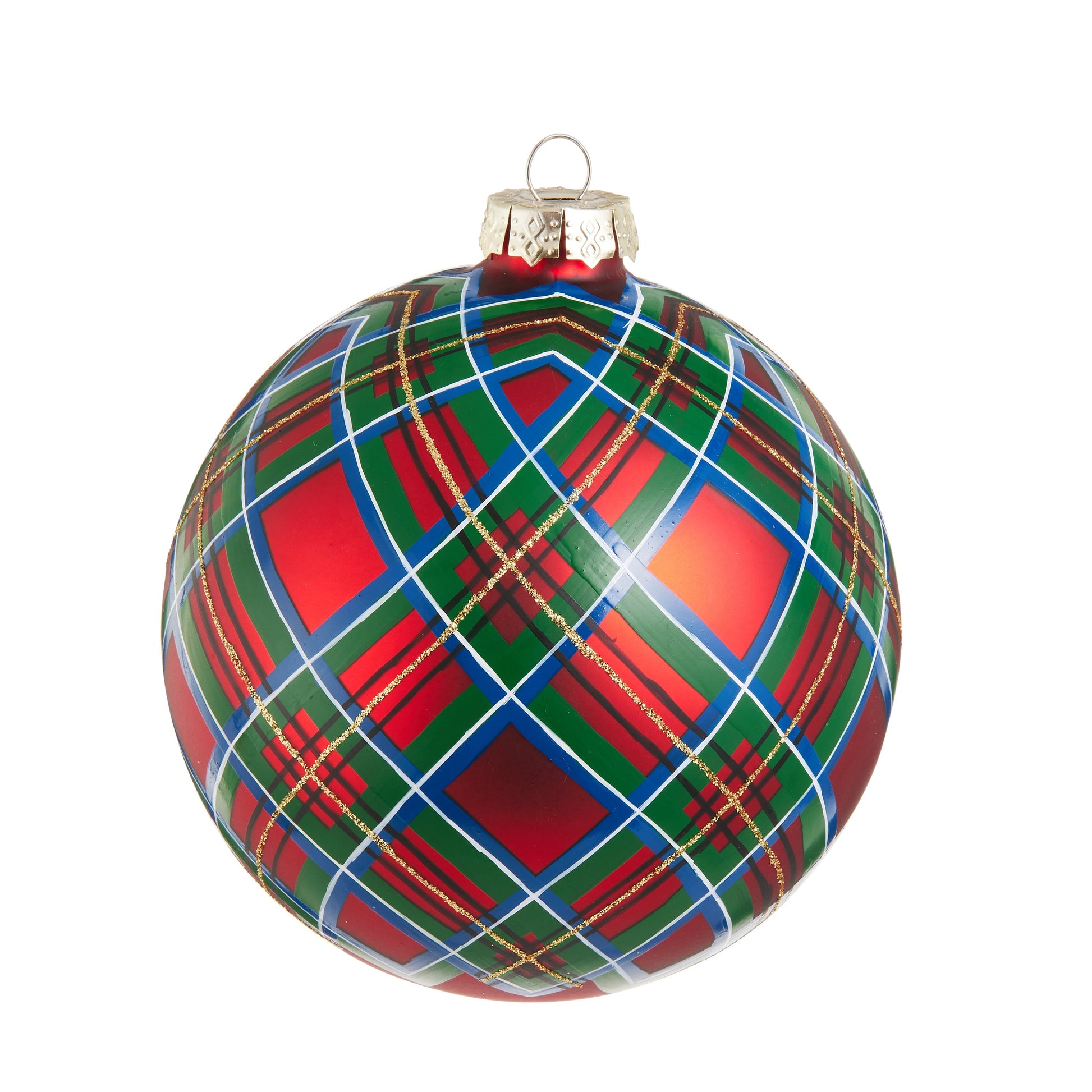 RAZ Imports 5" Red Plaid Glass Ball Christmas Ornament - Set of 6