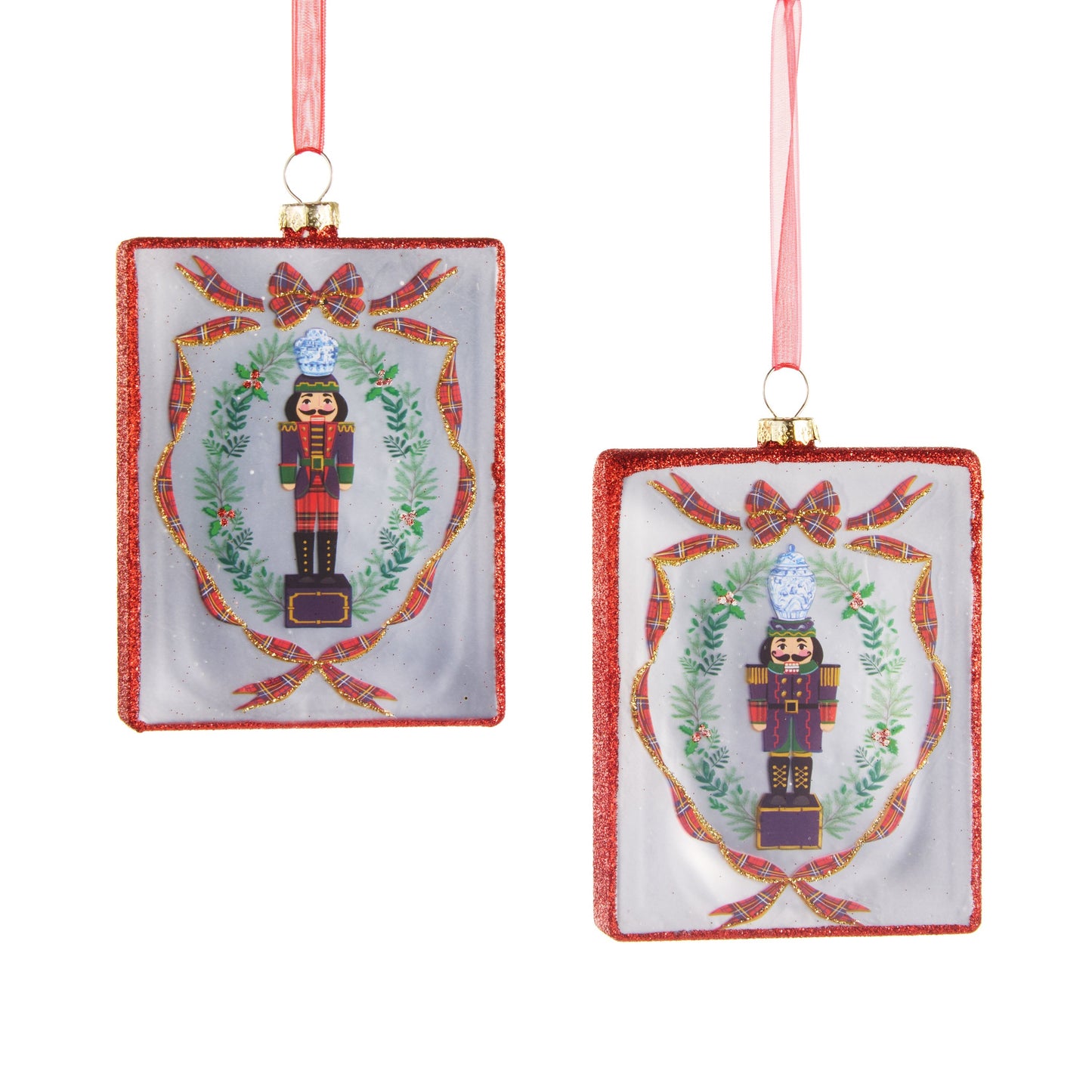 RAZ Imports 4.5" Noble Nutcrackers Glittered Red Portrait Glass Christmas Ornament - Set of 2