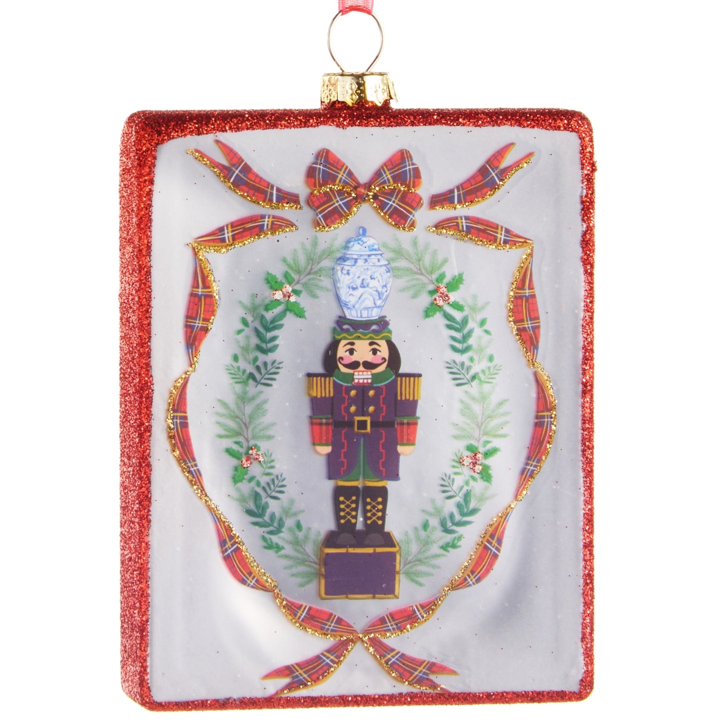 RAZ Imports 4.5" Noble Nutcrackers Glittered Red Portrait Glass Christmas Ornament - Set of 2