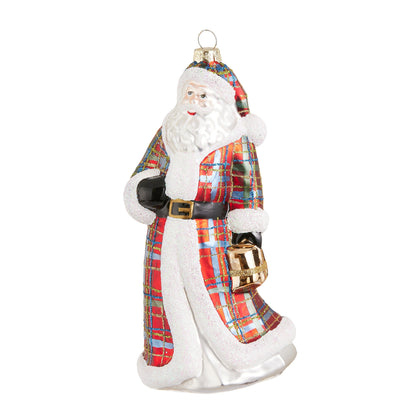 RAZ Imports 7.5" Traditional Red Plaid Santa with Lantern Glass Christmas Ornament