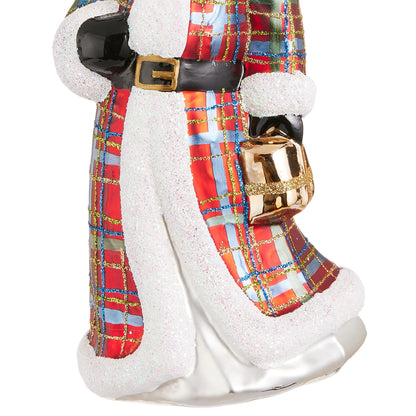 RAZ Imports 7.5" Traditional Red Plaid Santa with Lantern Glass Christmas Ornament