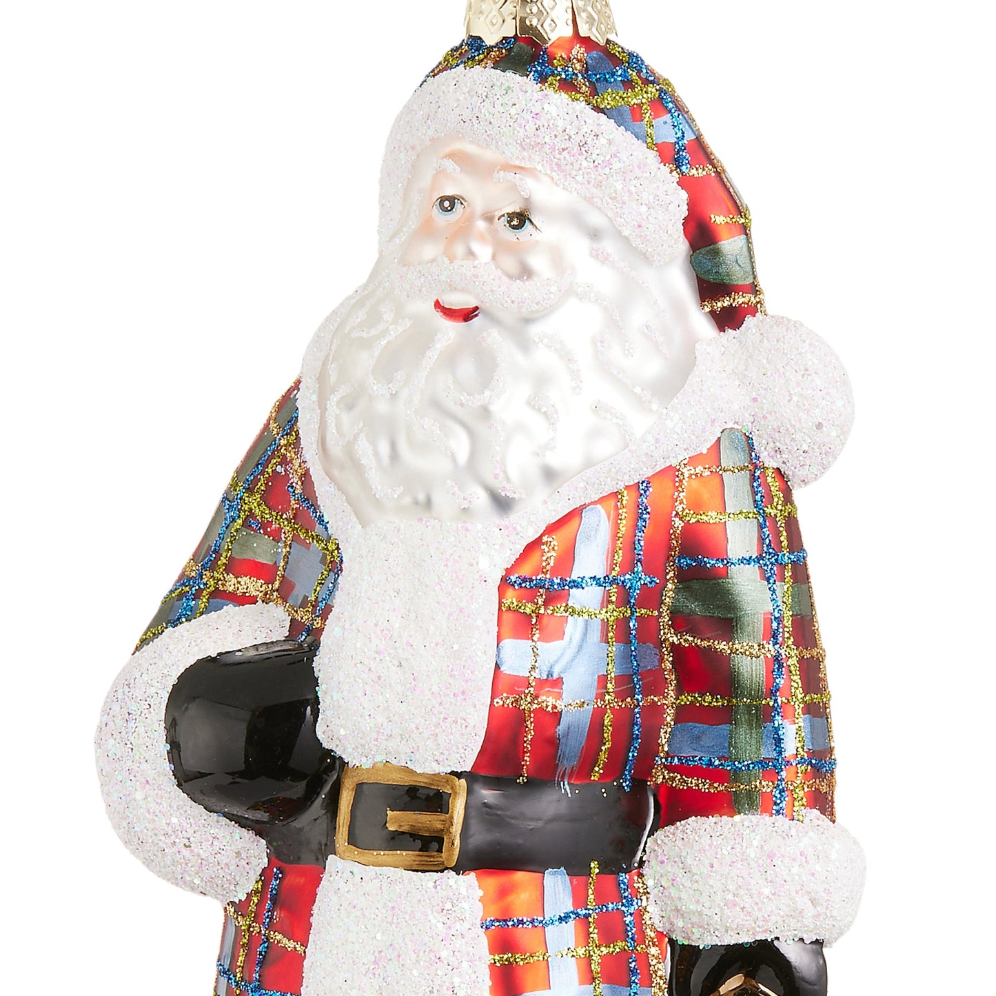 RAZ Imports 7.5" Traditional Red Plaid Santa with Lantern Glass Christmas Ornament
