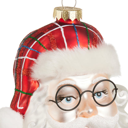 RAZ Imports 6.5" Plaid Santa Head with Glasses Glass Christmas Ornament