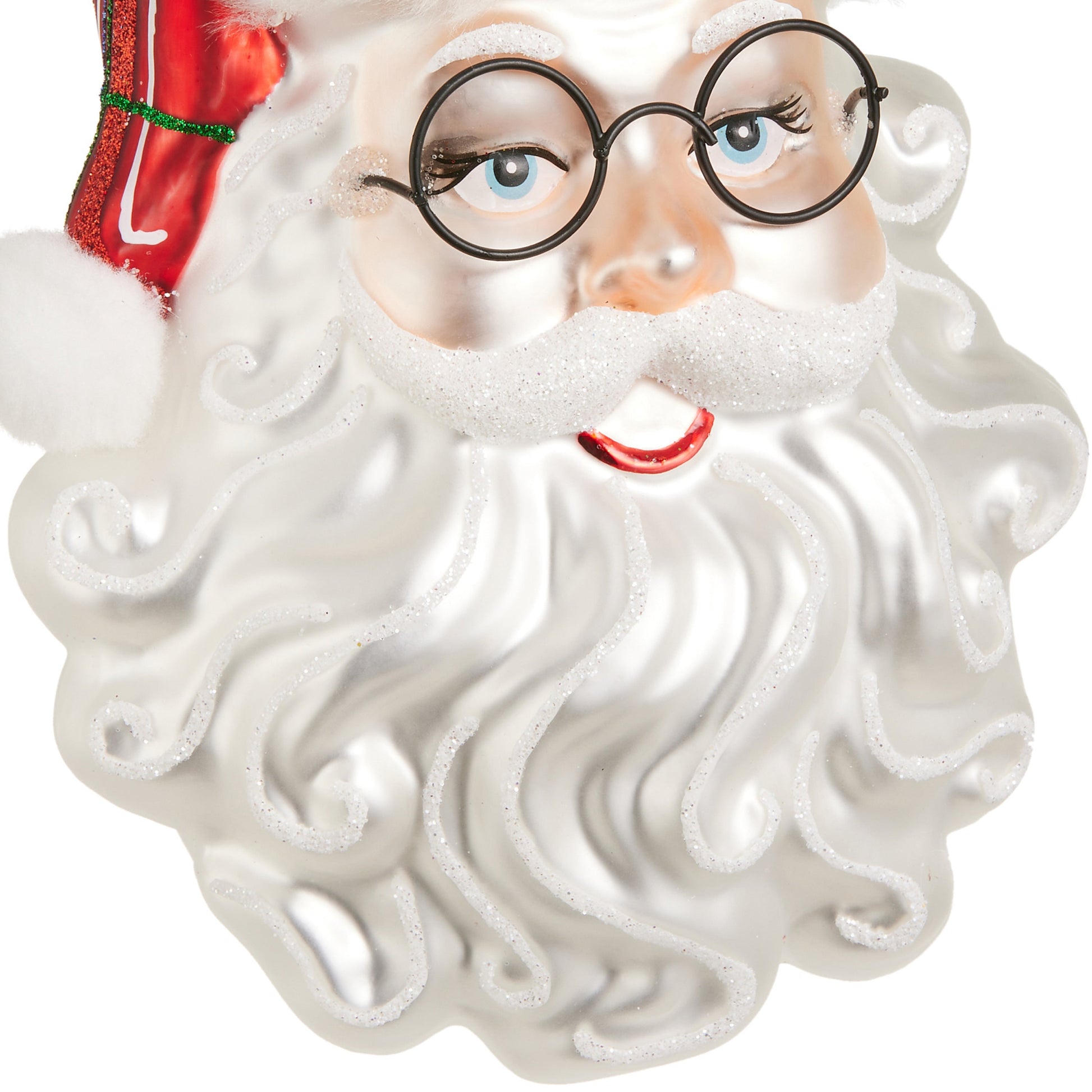 RAZ Imports 6.5" Plaid Santa Head with Glasses Glass Christmas Ornament