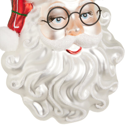 RAZ Imports 6.5" Plaid Santa Head with Glasses Glass Christmas Ornament