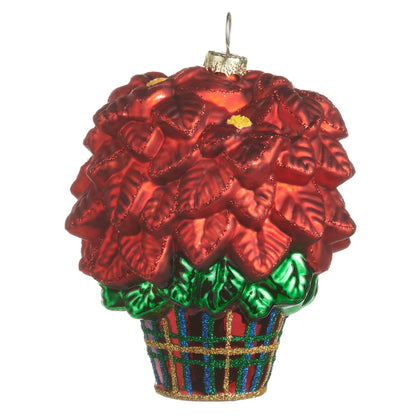 RAZ Imports 4" Plaid Poinsettia Flower Glass Christmas Ornament