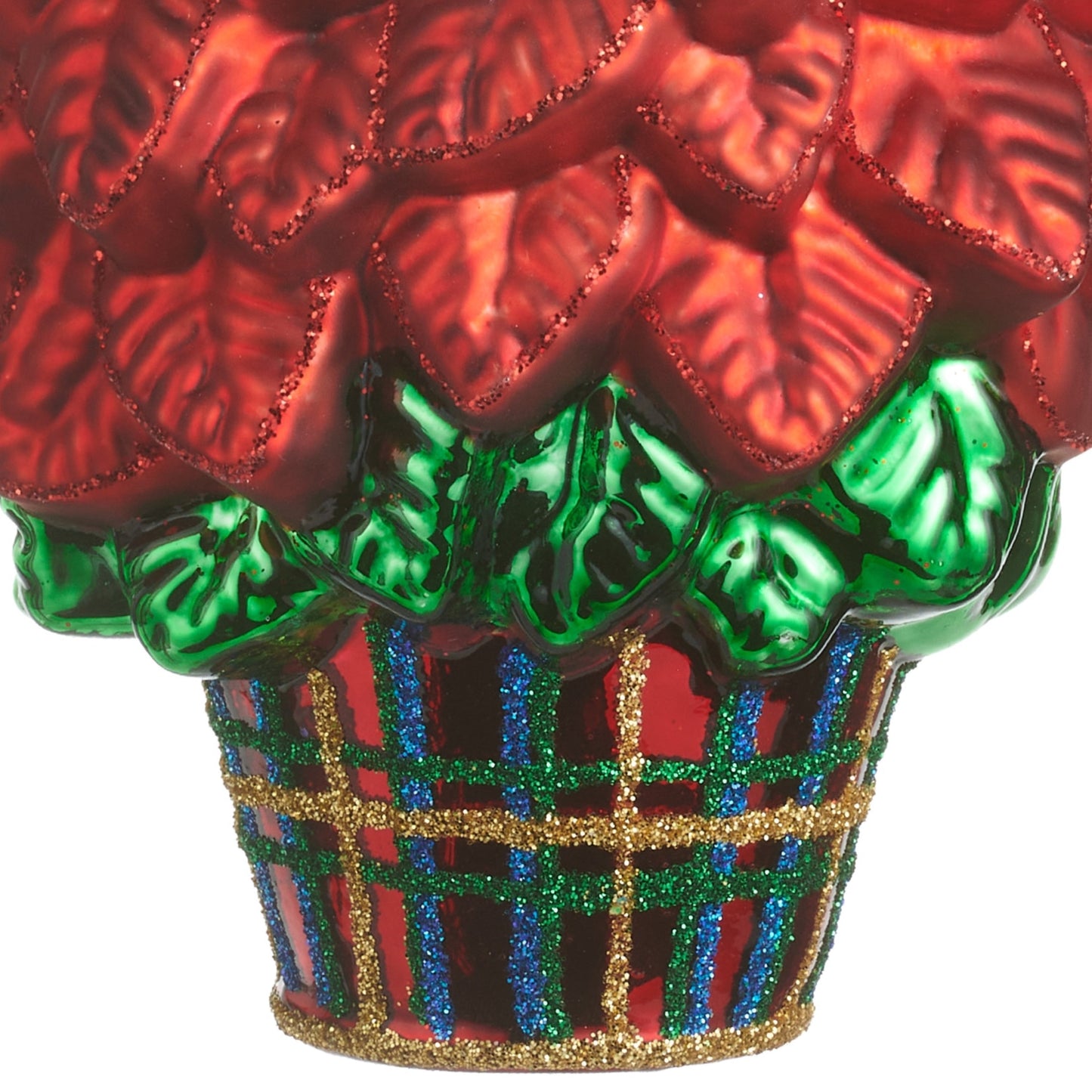 RAZ Imports 4" Plaid Poinsettia Flower Glass Christmas Ornament