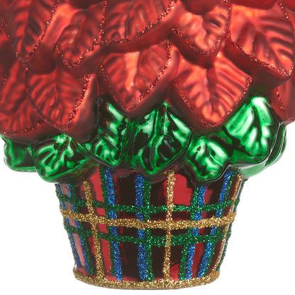 RAZ Imports 4" Plaid Poinsettia Flower Glass Christmas Ornament