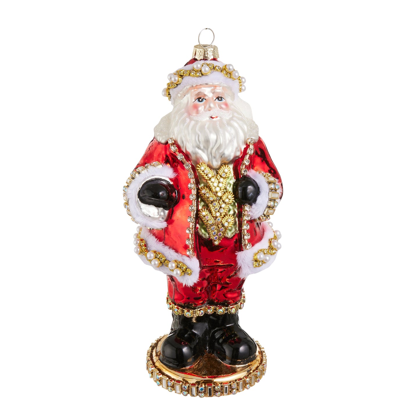 RAZ Imports 8" Classic Santa Jewel Trimmed Glass Christmas Ornament