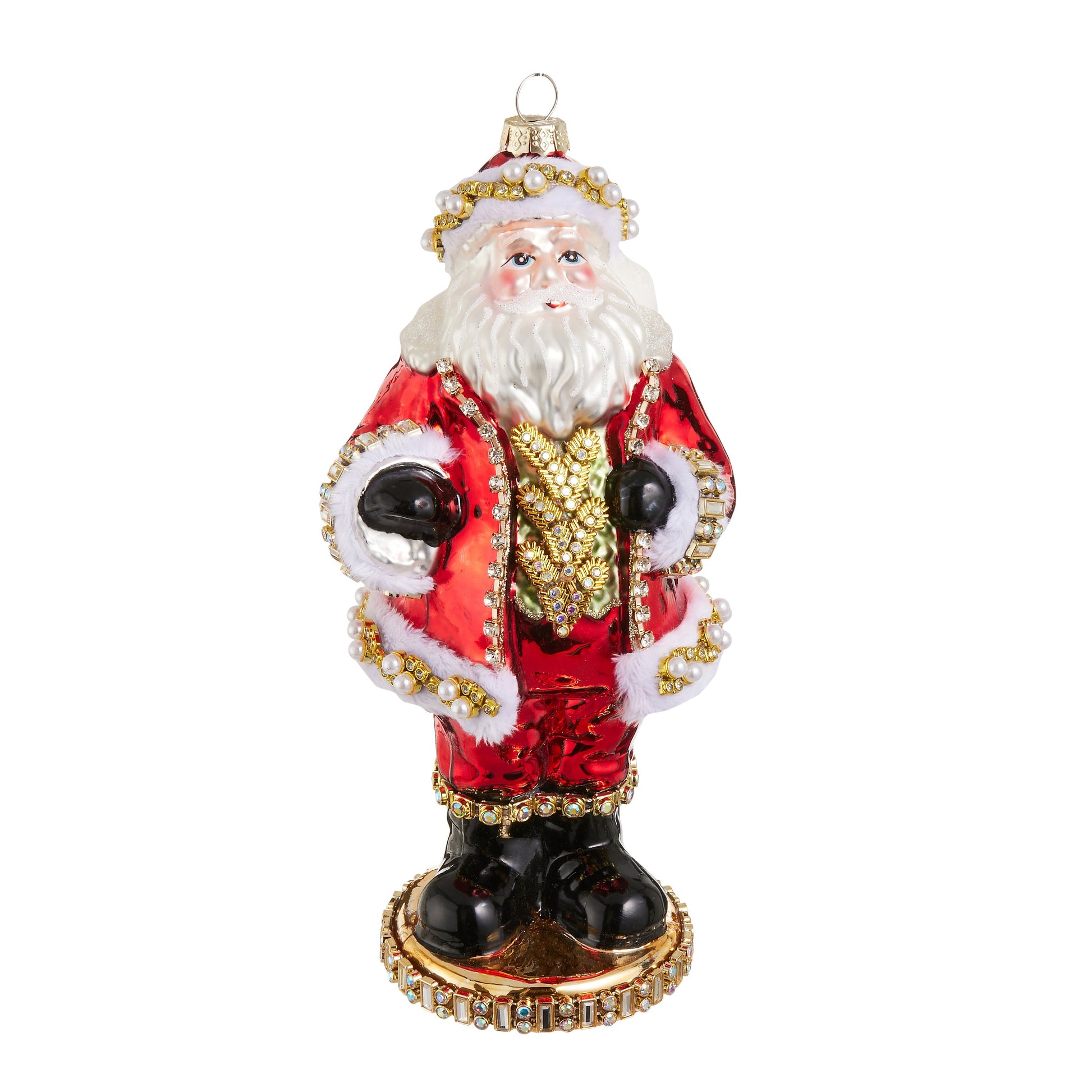 RAZ Imports 8" Classic Santa Jewel Trimmed Glass Christmas Ornament