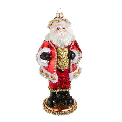 RAZ Imports 8" Classic Santa Jewel Trimmed Glass Christmas Ornament