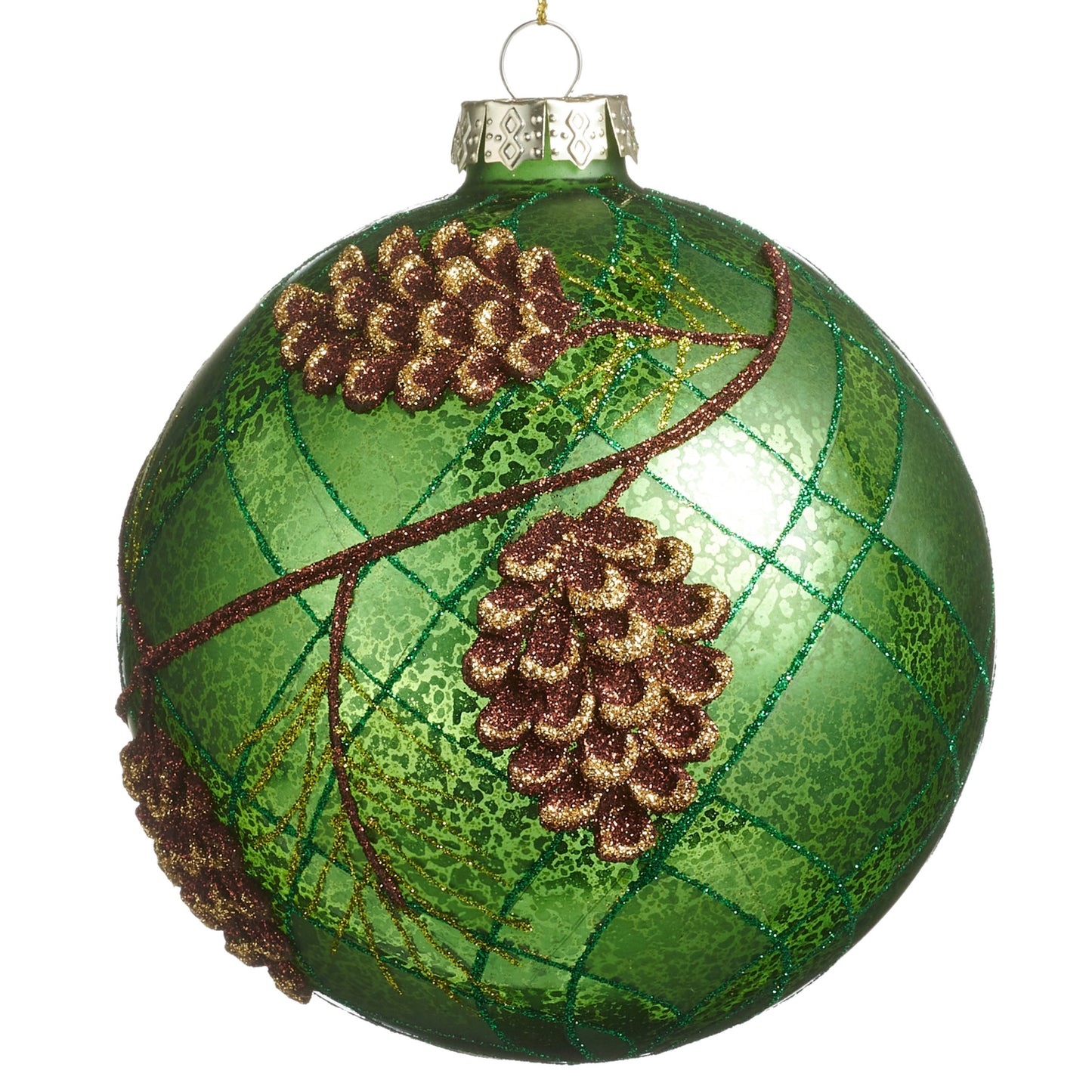 RAZ Imports 5" Mercury Glass Red and Green Pinecone Glass Ball Christmas Ornaments - Set of 2