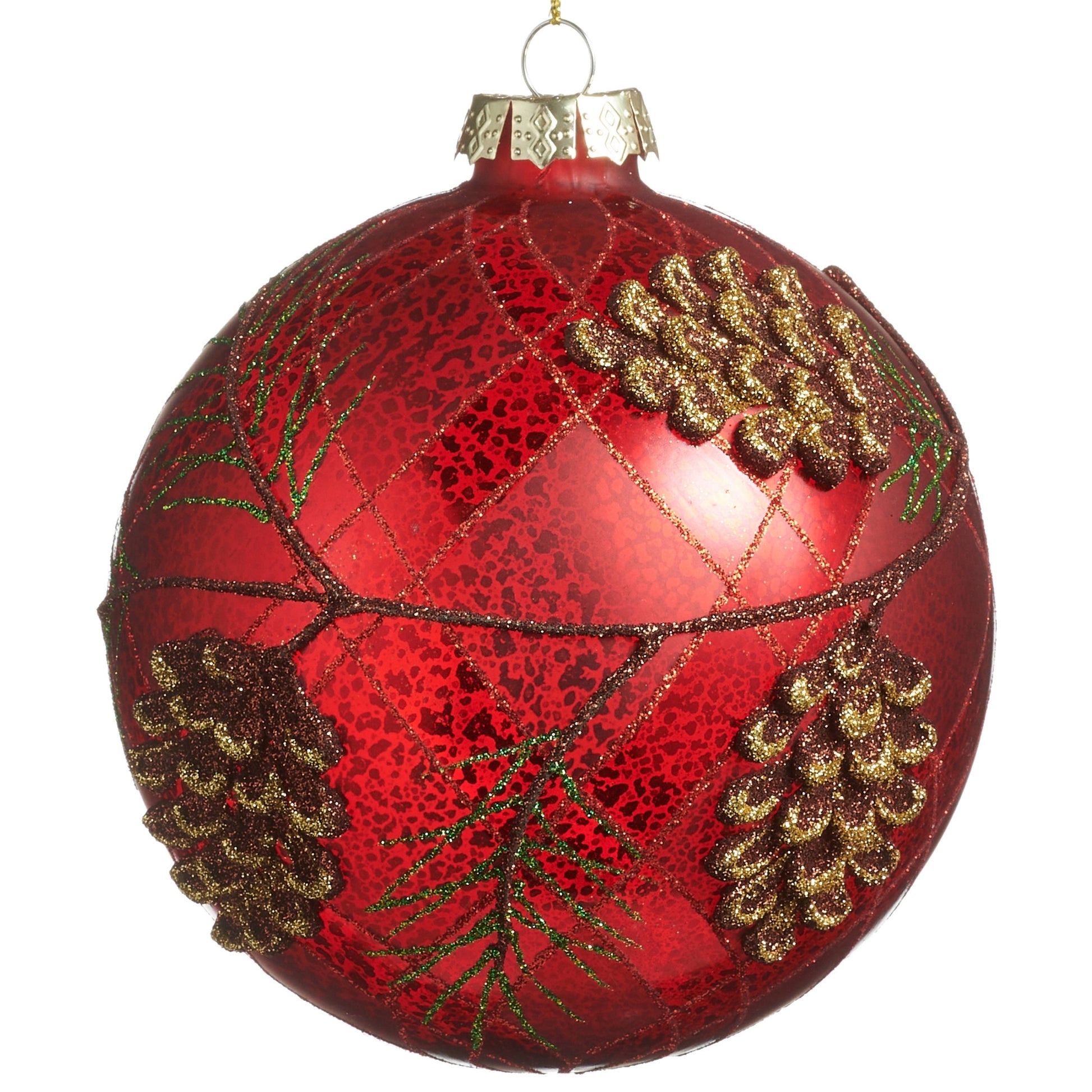 RAZ Imports 5" Mercury Glass Red and Green Pinecone Glass Ball Christmas Ornaments - Set of 2