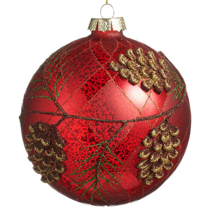 RAZ Imports 5" Mercury Glass Red and Green Pinecone Glass Ball Christmas Ornaments - Set of 2