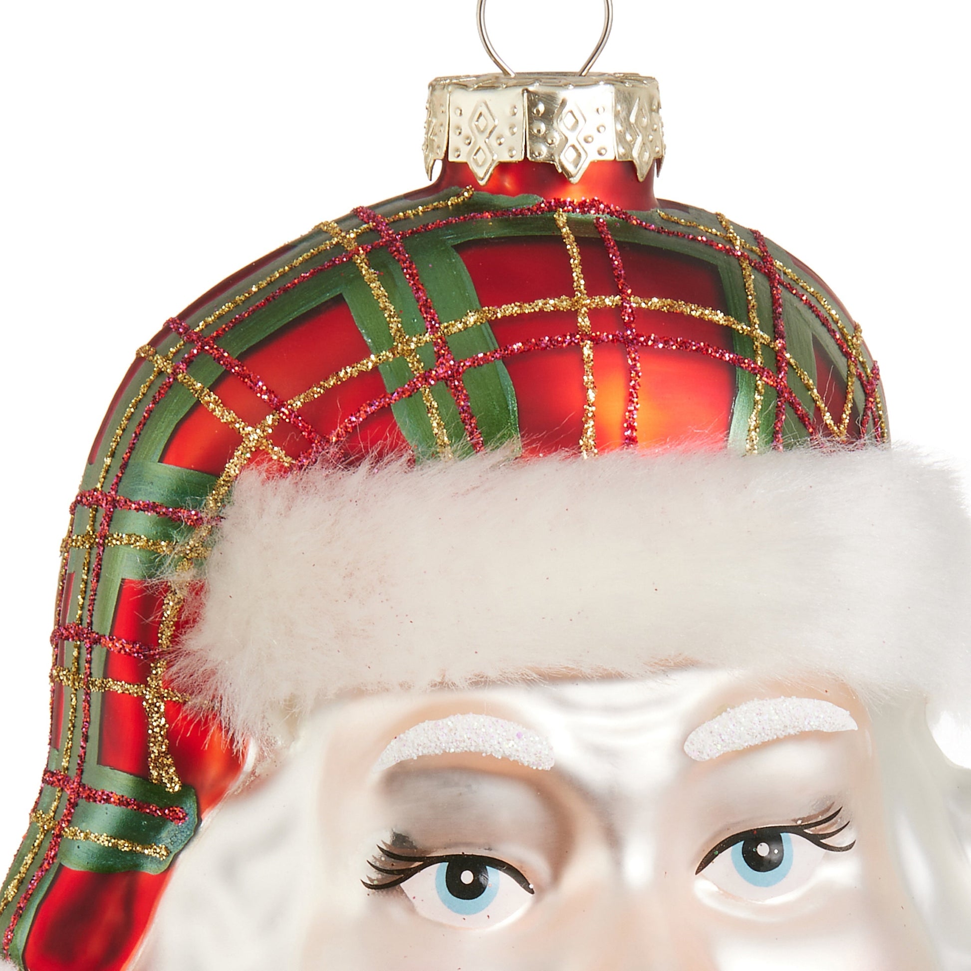 RAZ Imports 6.5" Traditional Plaid Santa Head Glass Christmas Ornament