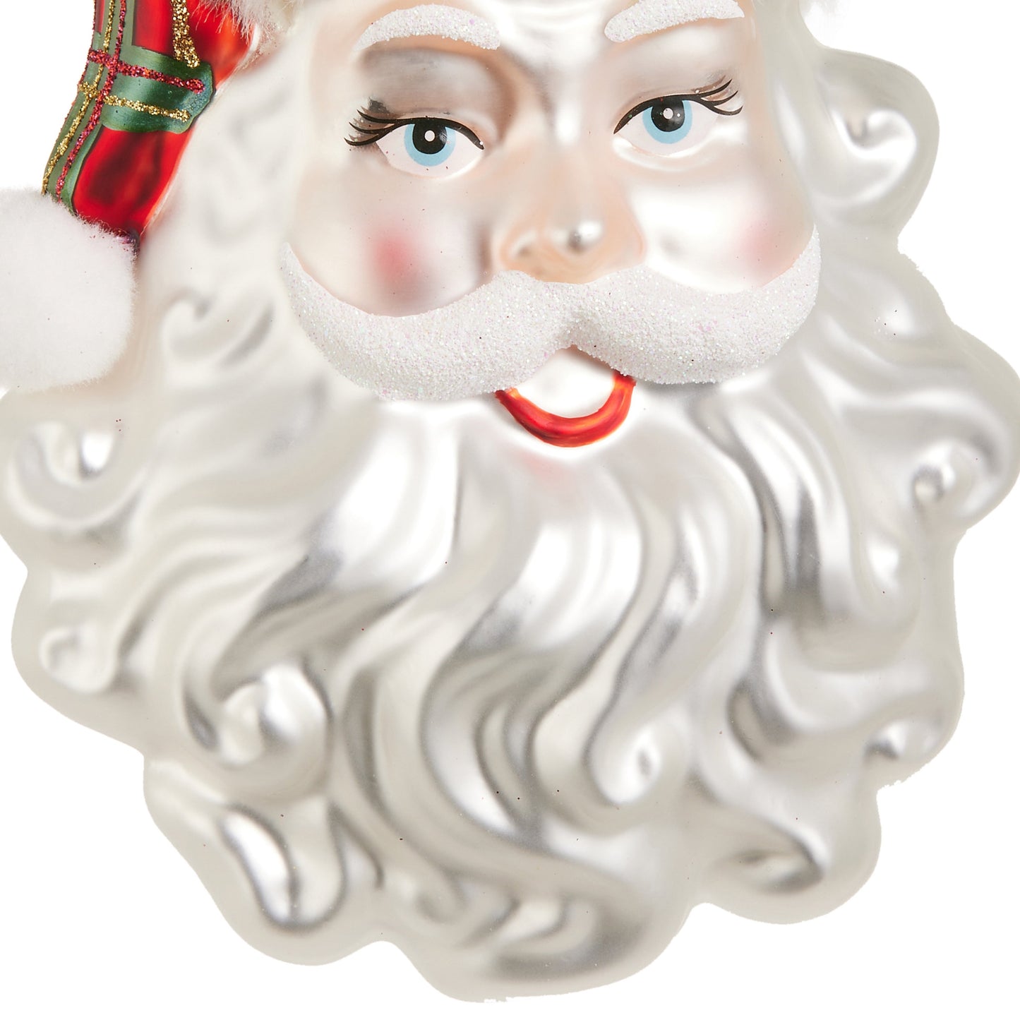 RAZ Imports 6.5" Traditional Plaid Santa Head Glass Christmas Ornament