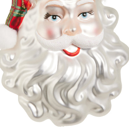 RAZ Imports 6.5" Traditional Plaid Santa Head Glass Christmas Ornament