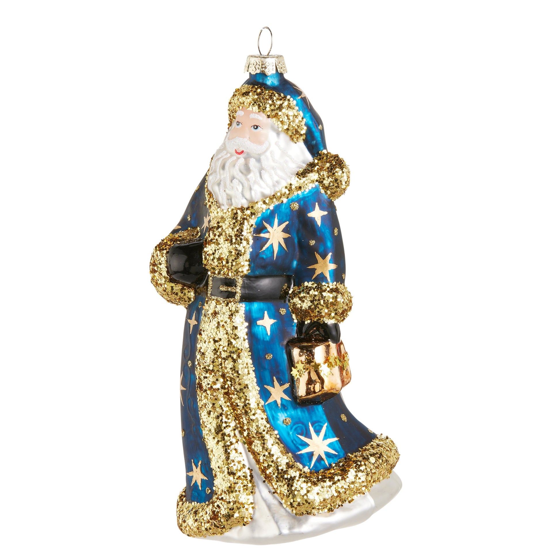 RAZ Imports 7.5" Celestial Blue Santa with Lantern Glass Christmas Ornament
