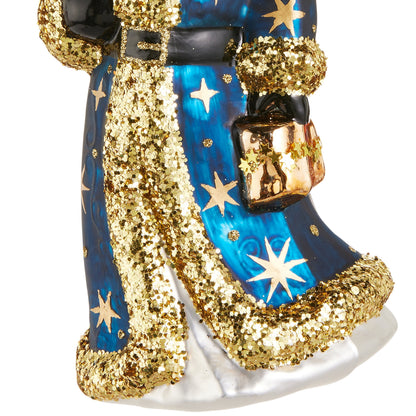 RAZ Imports 7.5" Celestial Blue Santa with Lantern Glass Christmas Ornament