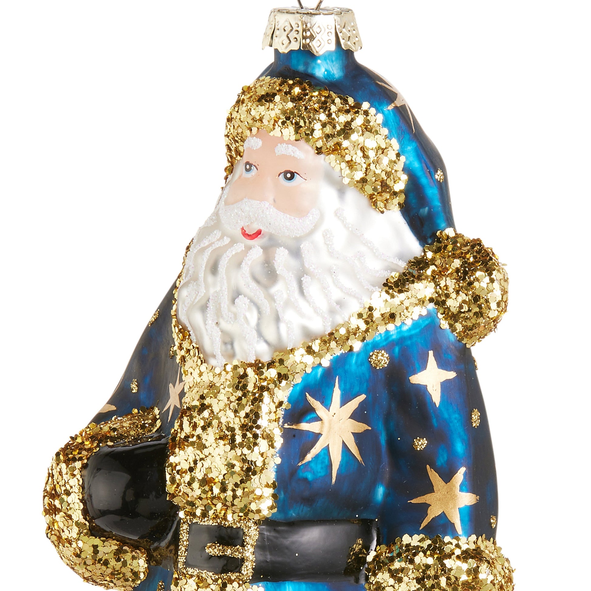 RAZ Imports 7.5" Celestial Blue Santa with Lantern Glass Christmas Ornament