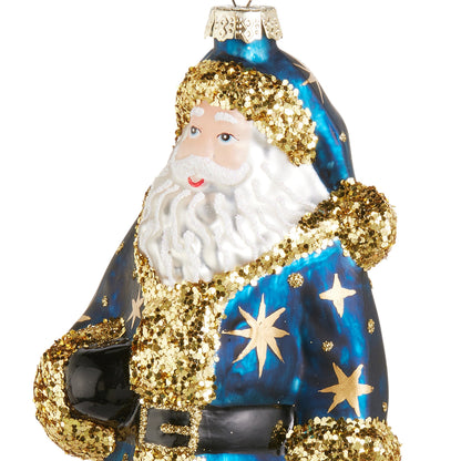 RAZ Imports 7.5" Celestial Blue Santa with Lantern Glass Christmas Ornament