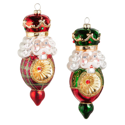RAZ Imports 6.5" Plaid Nutcracker Reflector Red and Green Glass Christmas Ornaments - Set of 2