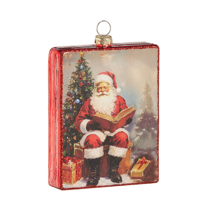 RAZ Imports 4" Kris Kringle's Nice List Santa Portrait Glass Christmas Ornament